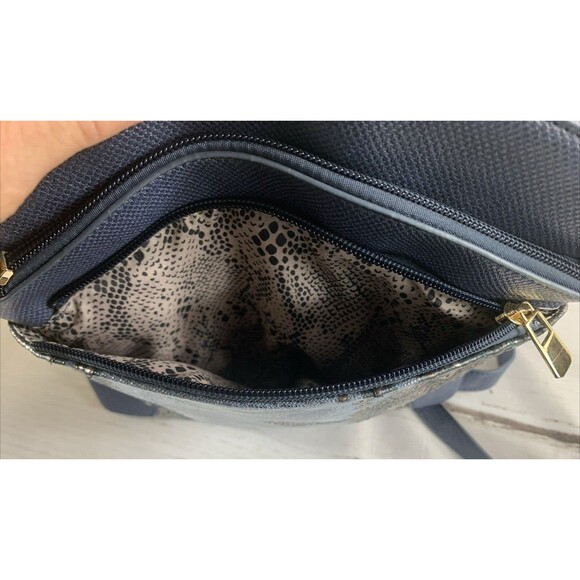 Karla Hanson Blue Metallic Crossbody Purse Bag Tote Organizer Zippers Stud Feet - Picture 12 of 16
